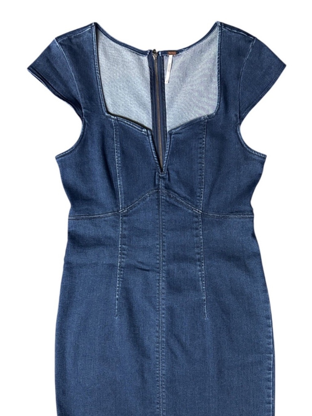 Free People Womens Small Blue Denim Dress Lia Exposed Zipper Stretch Bodycon